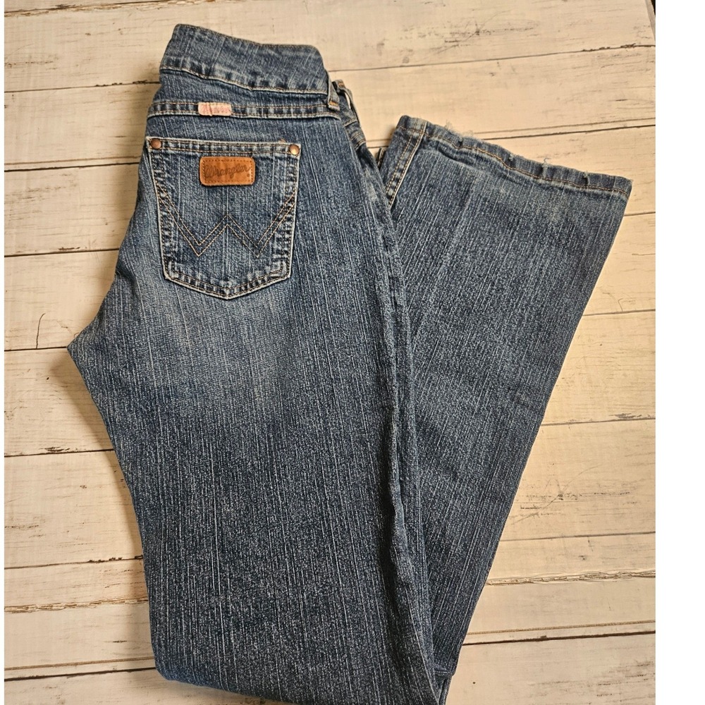 Wrangler Premium Patch Bootcut Jeans Womens 3/4x32 Low Rise Medium Wash Y2K